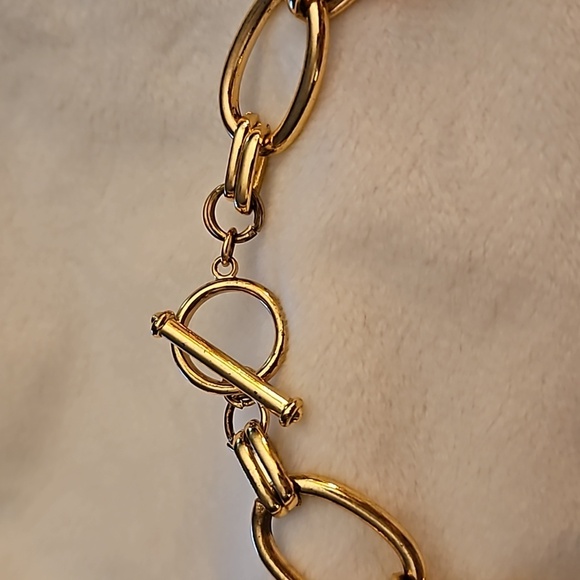 Vintage 1990s Chunky Rhinestone Turquoise Blue Enamel Circle Link Chain Necklace - Picture 6 of 7